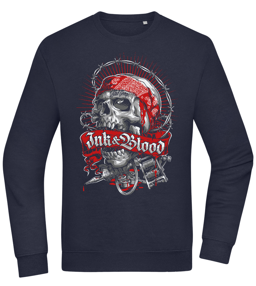 Ink And Blood Skull Design - Comfort Essential Unisex Sweater_FRENCH NAVY_front