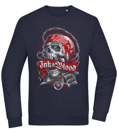 Ink And Blood Skull Design - Comfort Essential Unisex Sweater_FRENCH NAVY_front