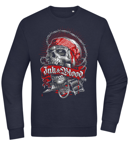 Ink And Blood Skull Design - Comfort Essential Unisex Sweater_FRENCH NAVY_front