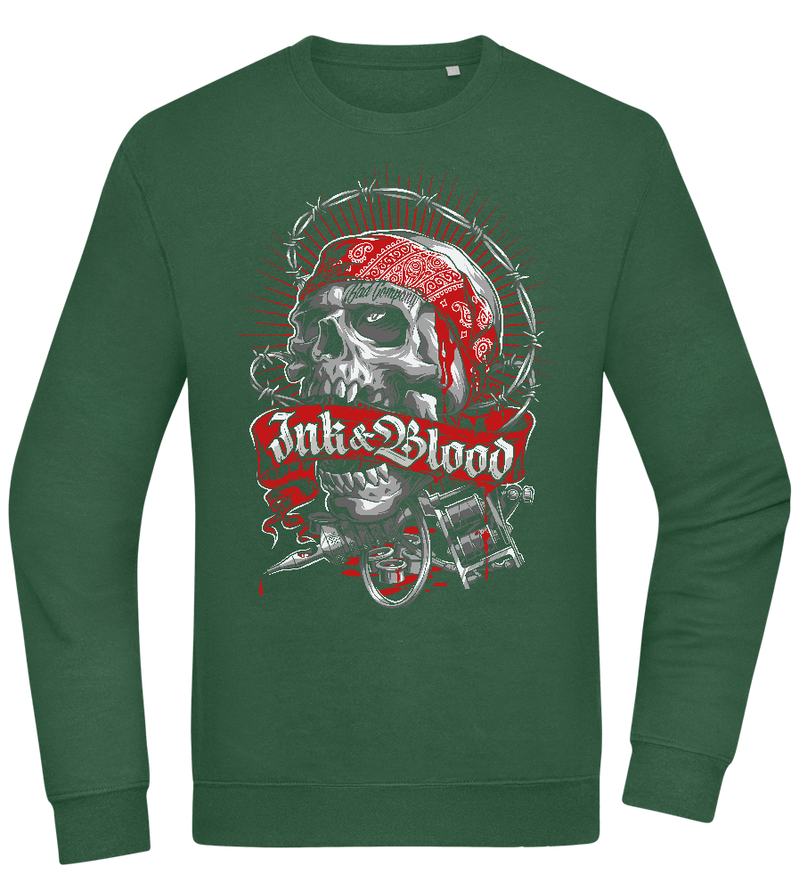 Ink And Blood Skull Design - Comfort Essential Unisex Sweater_GREEN BOTTLE_front