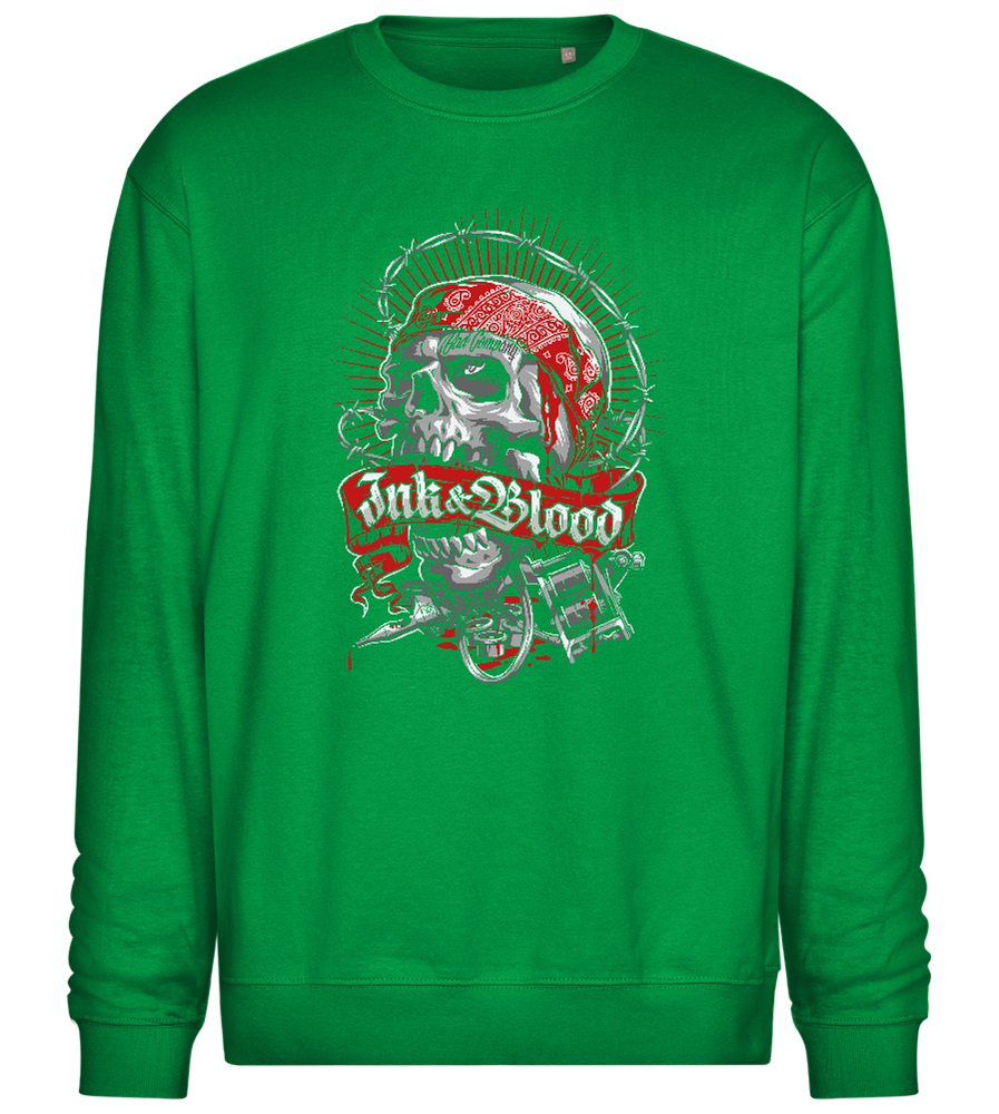 Ink And Blood Skull Design - Comfort Essential Unisex Sweater_MEADOW GREEN_front