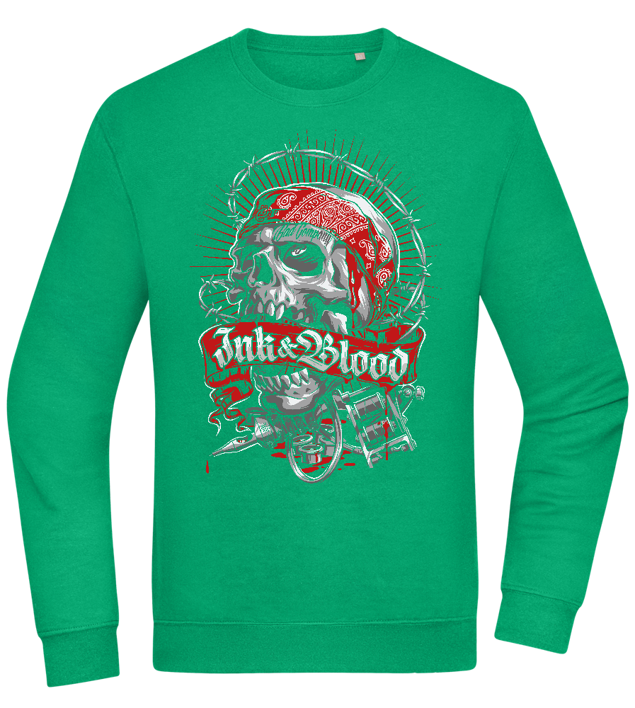 Ink And Blood Skull Design - Comfort Essential Unisex Sweater_MEADOW GREEN_front