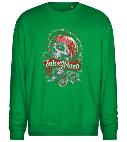 Ink And Blood Skull Design - Comfort Essential Unisex Sweater_MEADOW GREEN_front