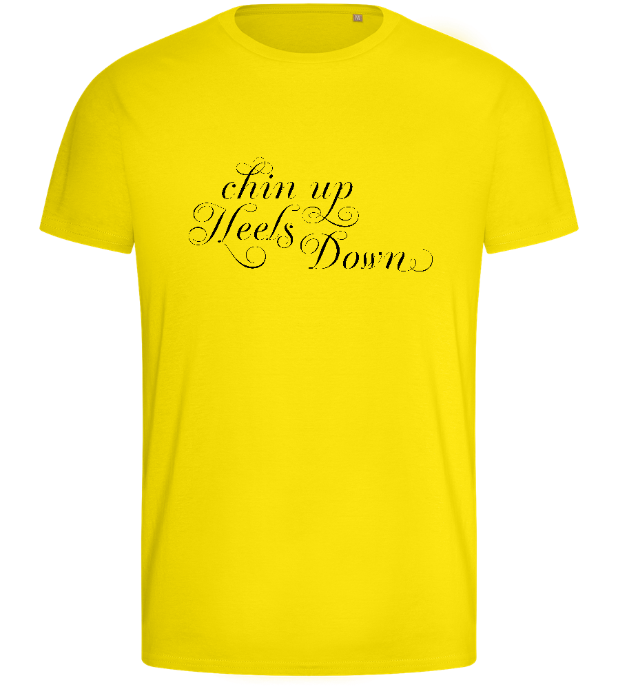 Chin Up Heels Down Design - Basic men's fitted t-shirt_YELLOW_front