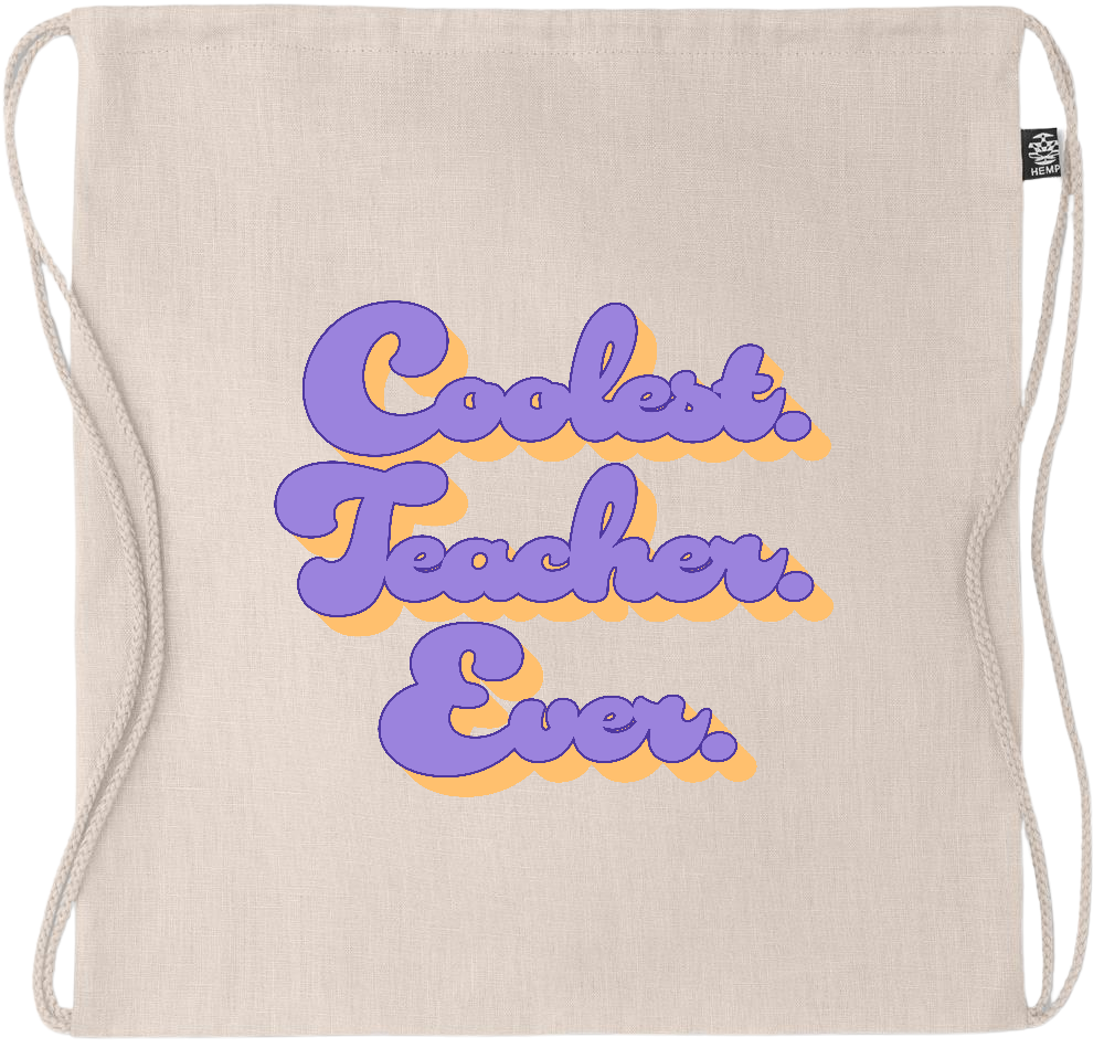 Coolest Teacher Ever Design - Premium hemp drawstring bag_BEIGE_front