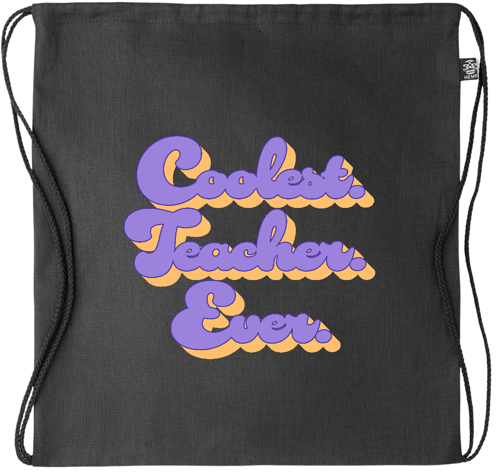 Coolest Teacher Ever Design - Premium hemp drawstring bag_BLACK_front