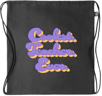 Coolest Teacher Ever Design - Premium hemp drawstring bag_BLACK_front