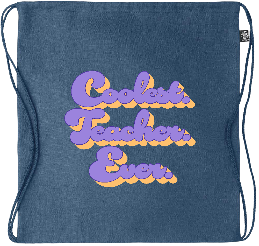 Coolest Teacher Ever Design - Premium hemp drawstring bag_BLUE_front