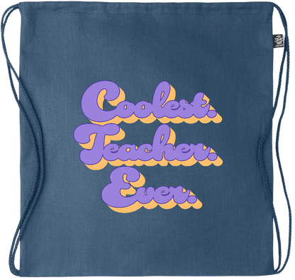 Coolest Teacher Ever Design - Premium hemp drawstring bag_BLUE_front