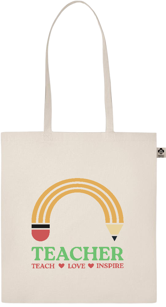 Teacher Pencil Design - Essential ecru organic cotton tote bag_BEIGE_front