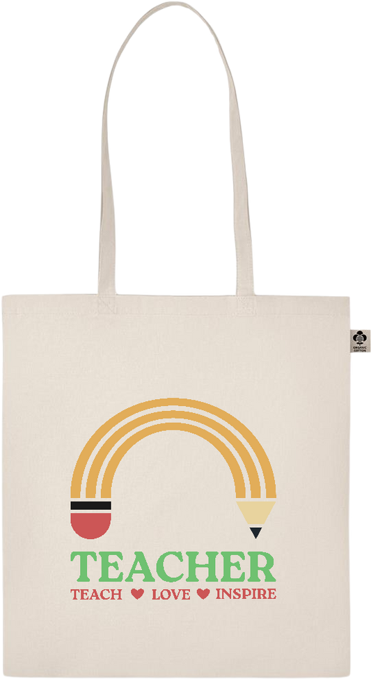 Teacher Pencil Design - Essential ecru organic cotton tote bag_BEIGE_front