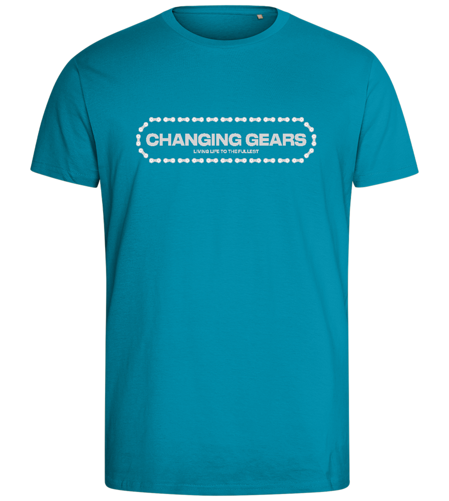 Changing Gears Text Design - Comfort men's fitted t-shirt_TURQUOISE_front