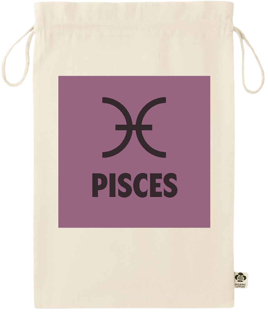 Zodiac Pisces Design - Essential large organic drawcord gift bag_BEIGE_front