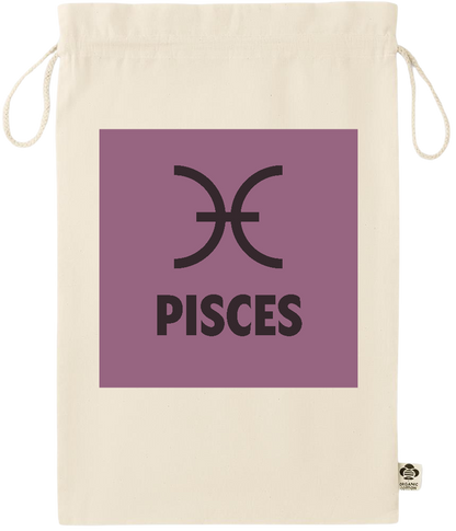 Zodiac Pisces Design - Essential large organic drawcord gift bag_BEIGE_front