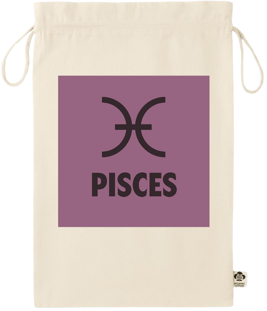 Zodiac Pisces Design - Essential large organic drawcord gift bag_BEIGE_front