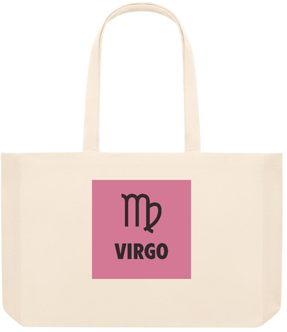 Zodiac Virgo Design - Premium large recycled beach tote bag_BEIGE_front