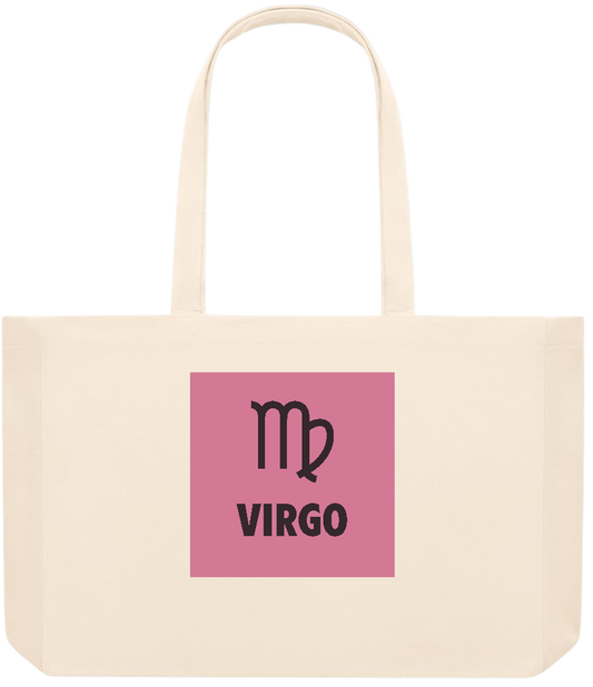 Zodiac Virgo Design - Premium large recycled beach tote bag_BEIGE_front