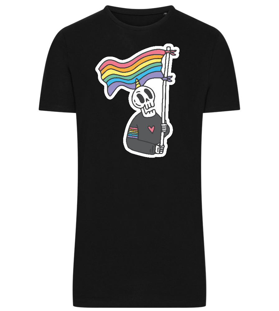 Rainbow Flag Skull Design - Comfort men's long t-shirt_DEEP BLACK_front