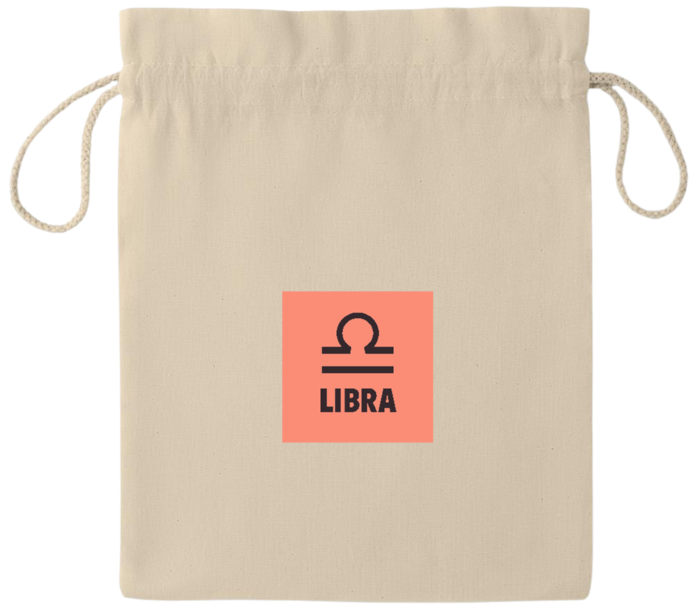 Zodiac Libra Design - Essential medium drawcord gift bag_BEIGE_front