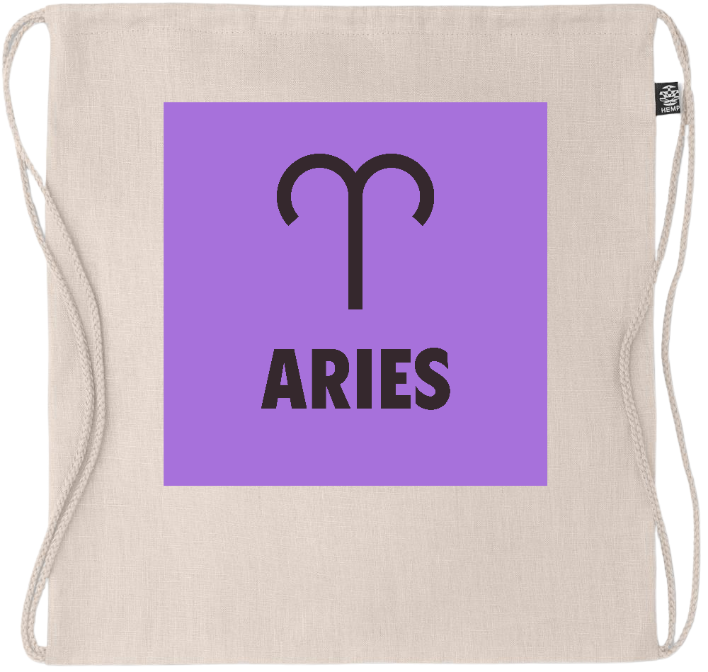 Zodiac Aries Design - Premium hemp drawstring bag_BEIGE_front