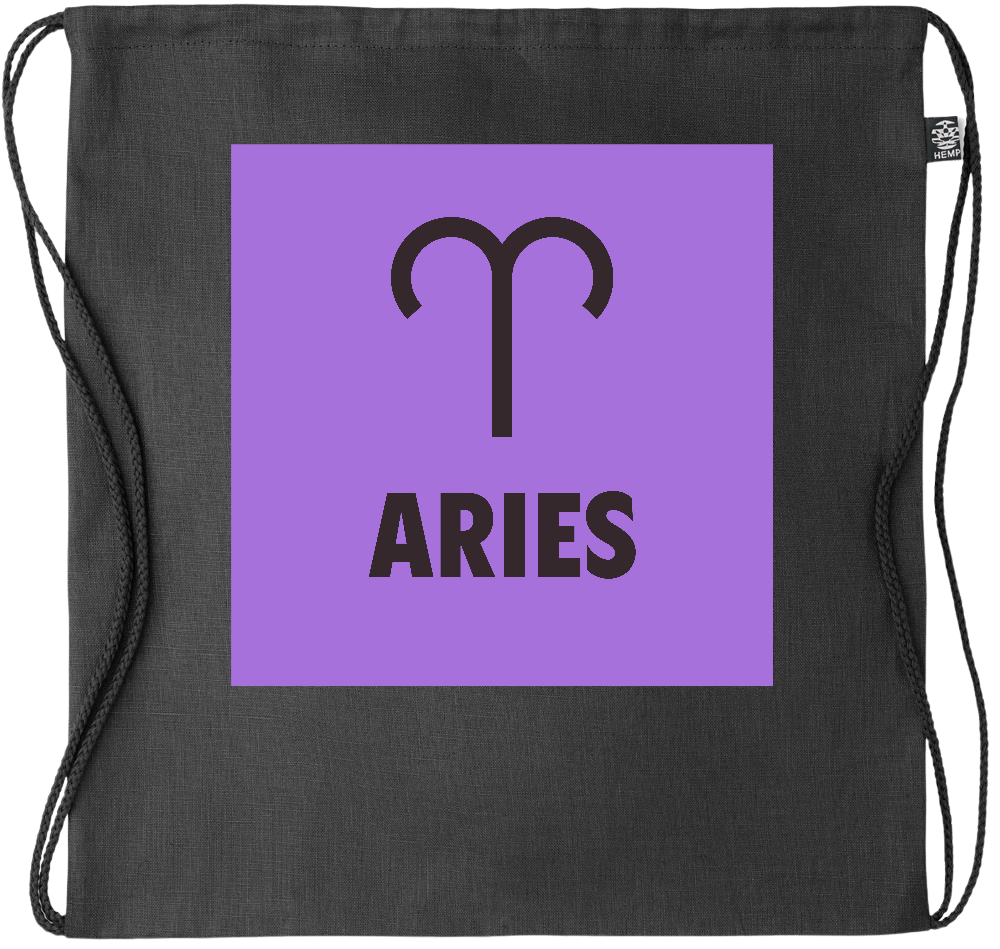 Zodiac Aries Design - Premium hemp drawstring bag_BLACK_front