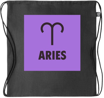 Zodiac Aries Design - Premium hemp drawstring bag_BLACK_front