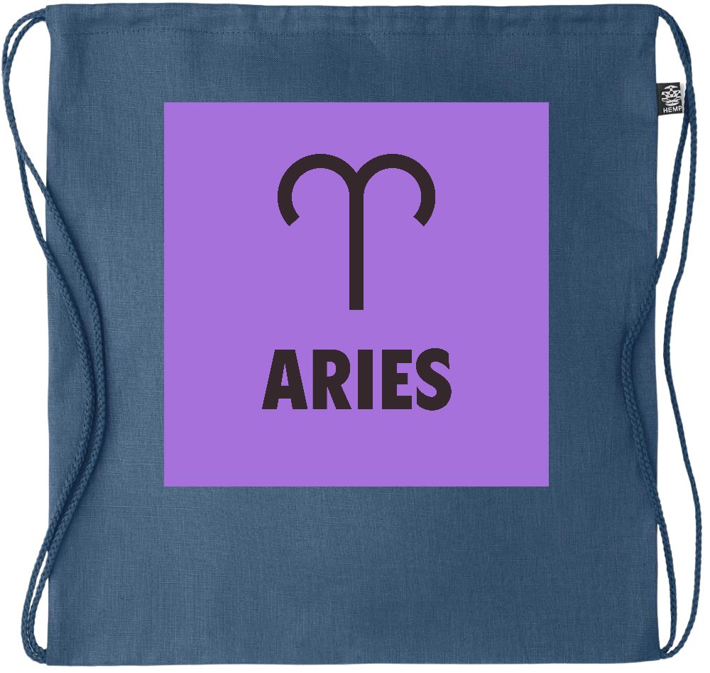 Zodiac Aries Design - Premium hemp drawstring bag_BLUE_front