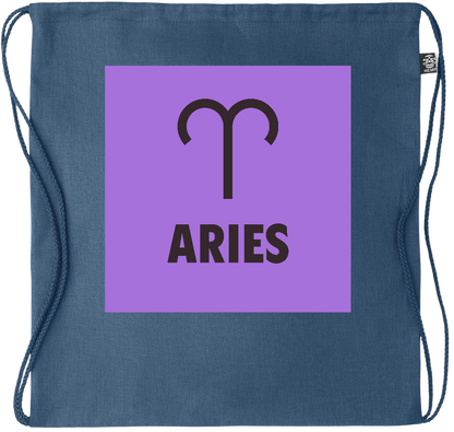 Zodiac Aries Design - Premium hemp drawstring bag_BLUE_front