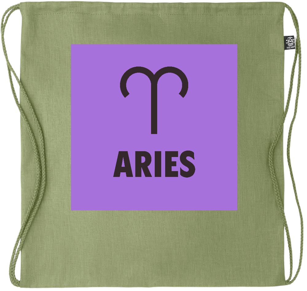 Zodiac Aries Design - Premium hemp drawstring bag_GREEN_front