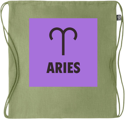 Zodiac Aries Design - Premium hemp drawstring bag_GREEN_front