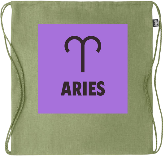 Zodiac Aries Design - Premium hemp drawstring bag_GREEN_front