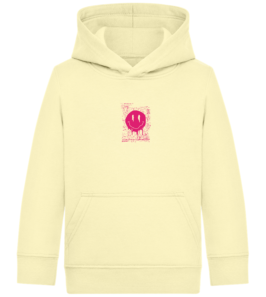 Distorted Pink Smiley Design - Comfort Kids Hoodie_AMARELO CLARO_front