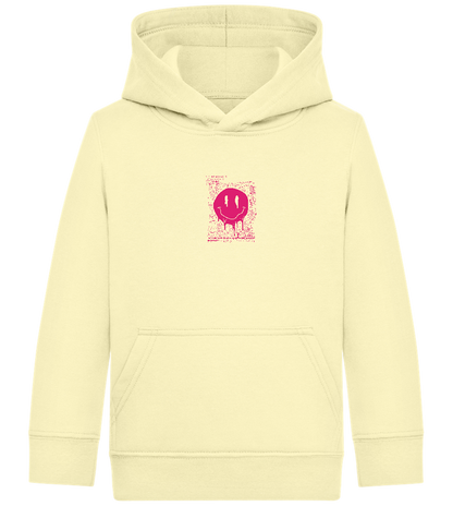 Distorted Pink Smiley Design - Comfort Kids Hoodie_AMARELO CLARO_front