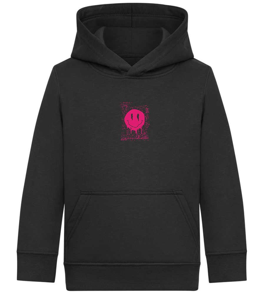 Distorted Pink Smiley Design - Comfort Kids Hoodie_BLACK_front