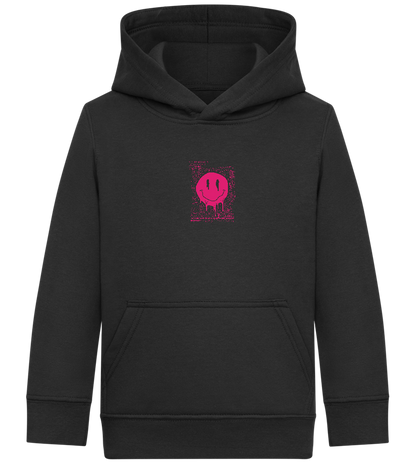 Distorted Pink Smiley Design - Comfort Kids Hoodie_BLACK_front