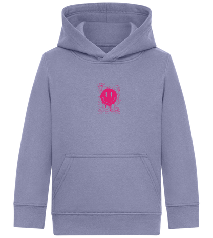 Distorted Pink Smiley Design - Comfort Kids Hoodie_BLUE_front