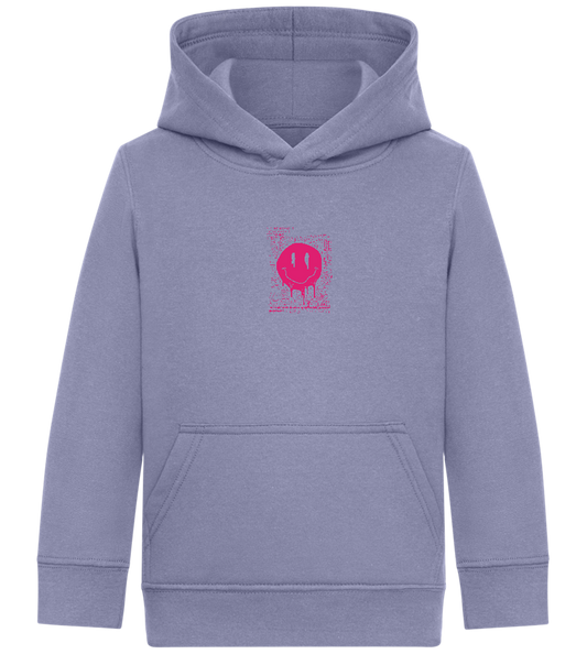 Distorted Pink Smiley Design - Comfort Kids Hoodie_BLUE_front