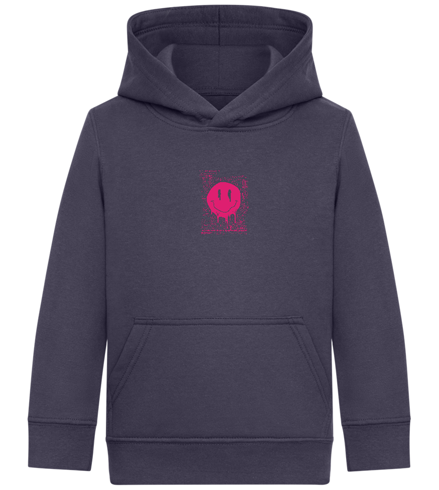 Distorted Pink Smiley Design - Comfort Kids Hoodie_FRENCH NAVY_front