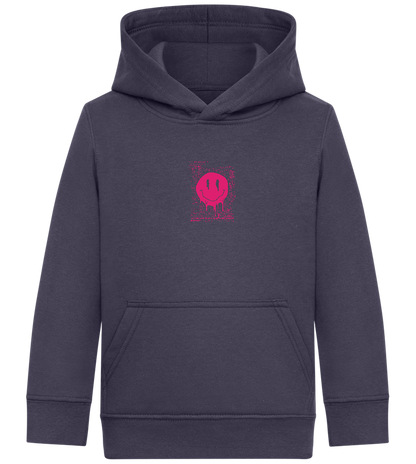 Distorted Pink Smiley Design - Comfort Kids Hoodie_FRENCH NAVY_front