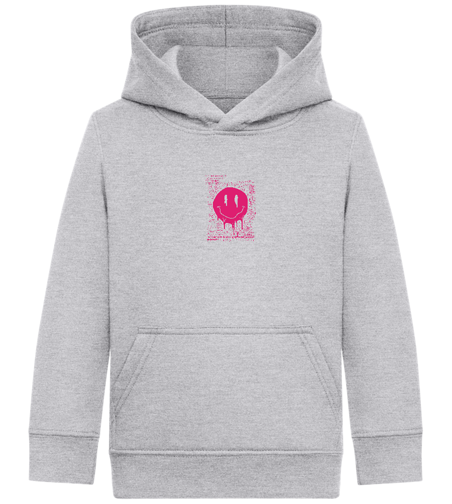 Distorted Pink Smiley Design - Comfort Kids Hoodie_ORION GREY II_front