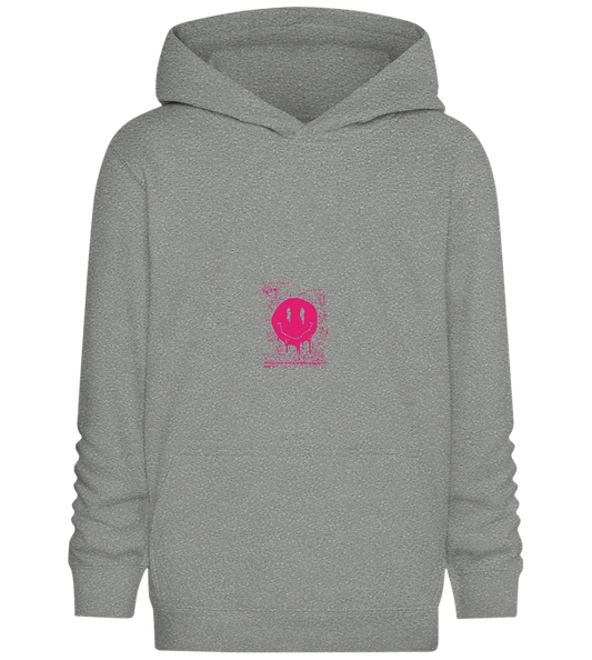 Distorted Pink Smiley Design - Comfort Kids Hoodie_ORION GREY II_front