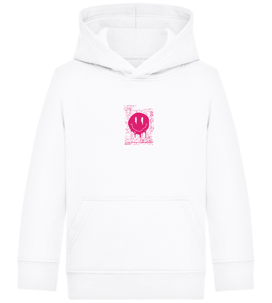 Distorted Pink Smiley Design - Comfort Kids Hoodie_WHITE_front