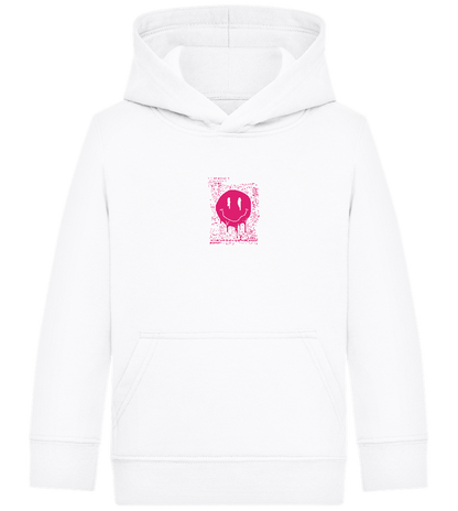 Distorted Pink Smiley Design - Comfort Kids Hoodie_WHITE_front