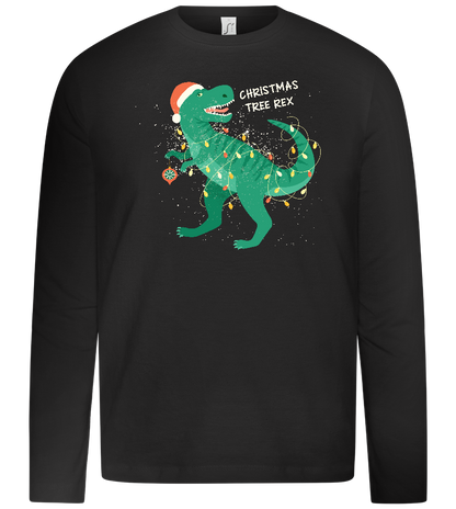 Christmas Tree Rex Design - Premium kids long sleeve t-shirt_DEEP BLACK_front