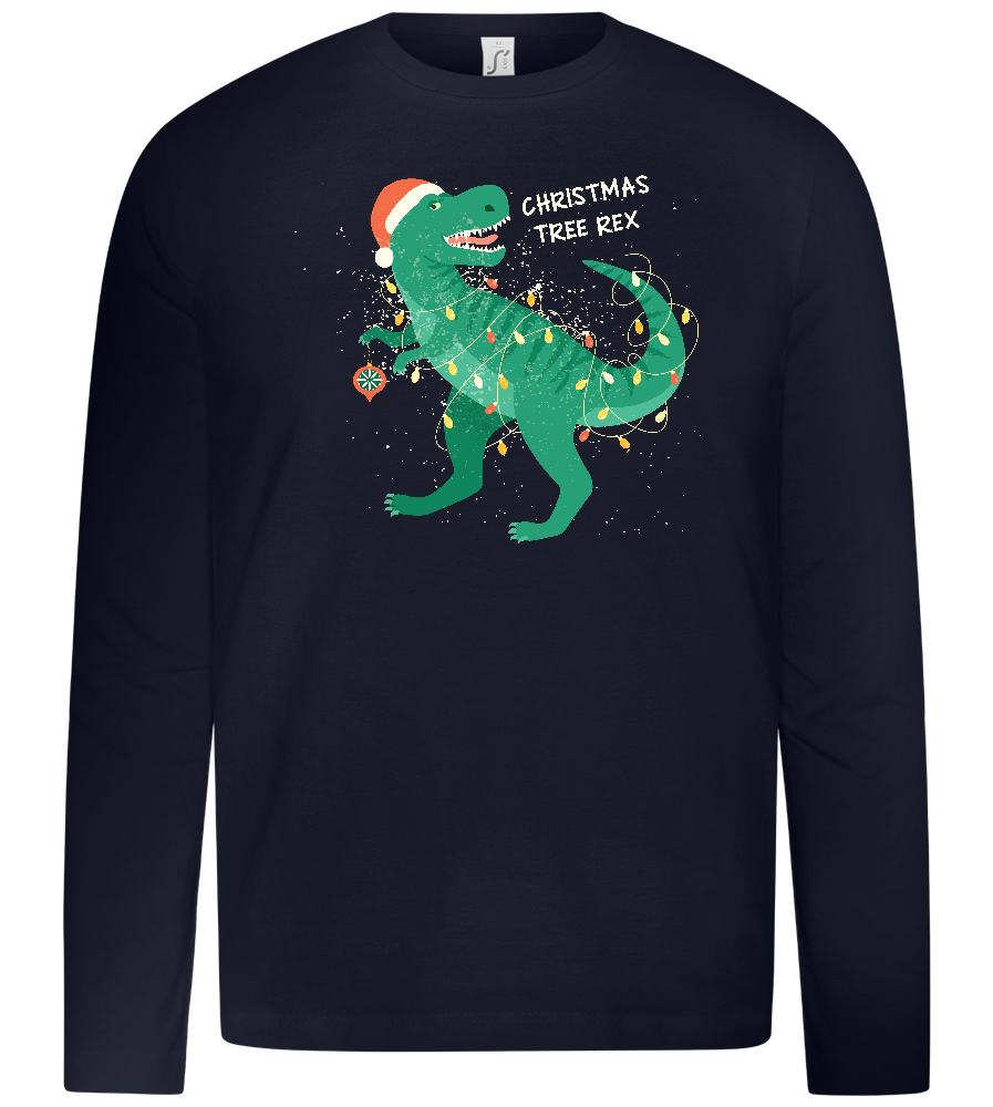 Christmas Tree Rex Design - Premium kids long sleeve t-shirt_FRENCH NAVY_front