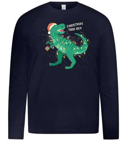 Christmas Tree Rex Design - Premium kids long sleeve t-shirt_FRENCH NAVY_front