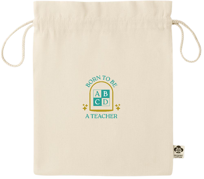 Born to be a Teacher Design - Essential medium organic drawcord gift bag_BEIGE_front