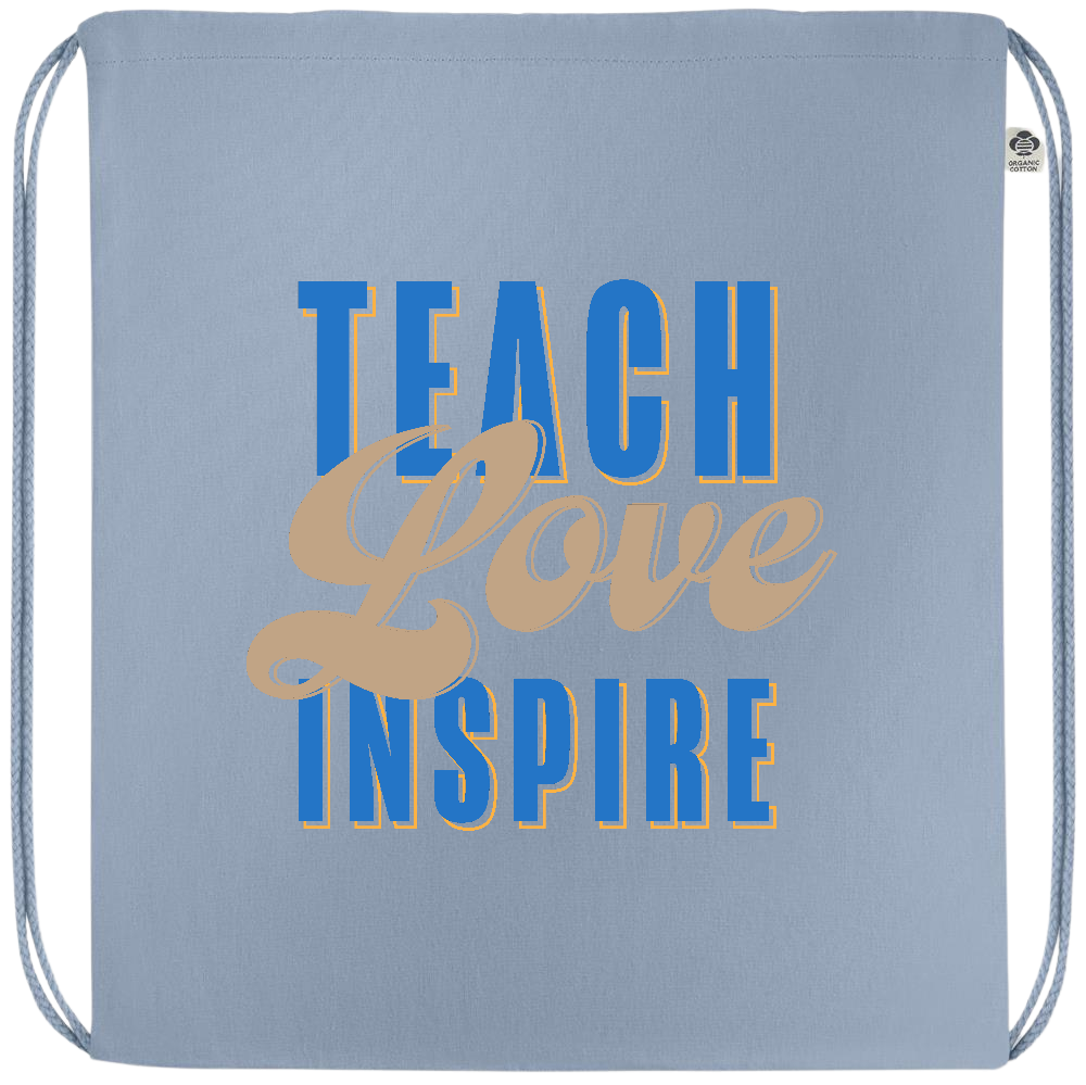Teach Love Inspire Design - Premium colored organic cotton drawstring bag_BABY BLUE_front