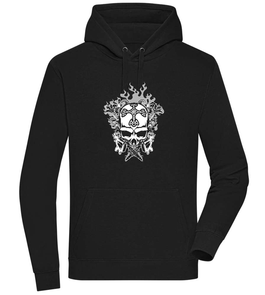 Skull With Flames Design - Premium unisex hoodie_BLACK_front