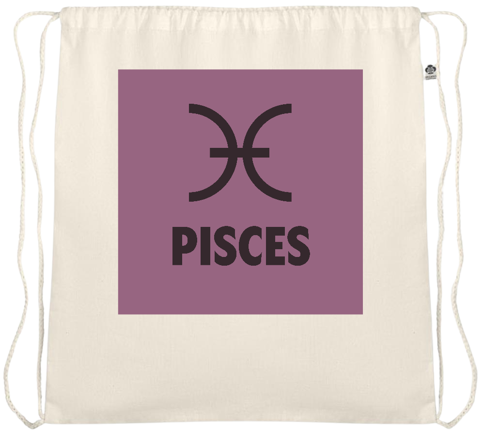 Zodiac Pisces Design - Essential medium organic cotton drawstring bag_BEIGE_front